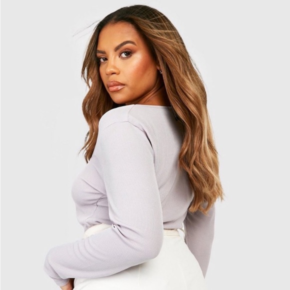 Boohoo SQUARE NECK LONG SLEEVE TOP - Picture 3 of 7